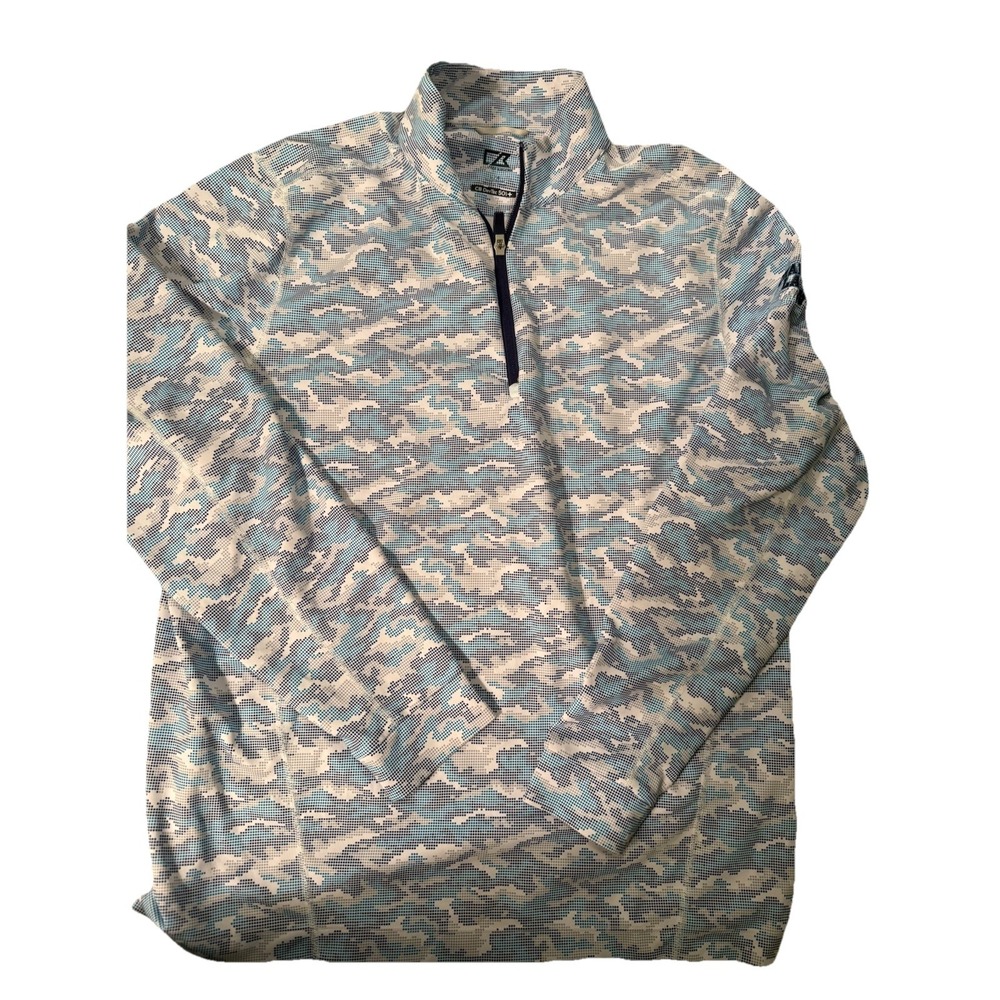 CUTTER & BUCK Drytek Blue/white digital camo 1/4 zip pullover size L